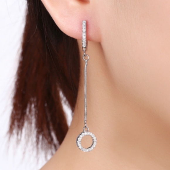 Noblag Jewelry - Silver-tone Zircon Geometric Drop Earrings